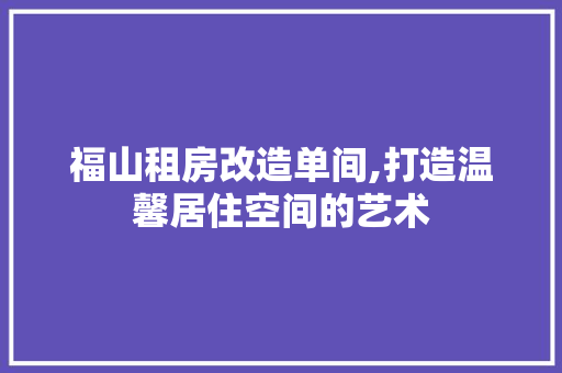 福山租房改造单间,打造温馨居住空间的艺术