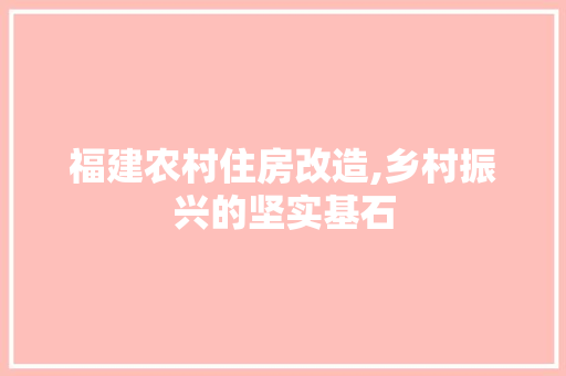 福建农村住房改造,乡村振兴的坚实基石