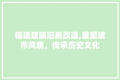 福建建瓯旧房改造,重塑城市风貌，传承历史文化