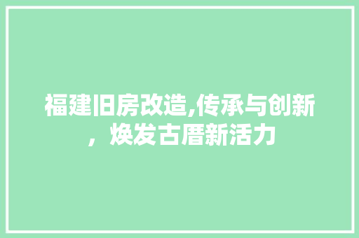 福建旧房改造,传承与创新，焕发古厝新活力