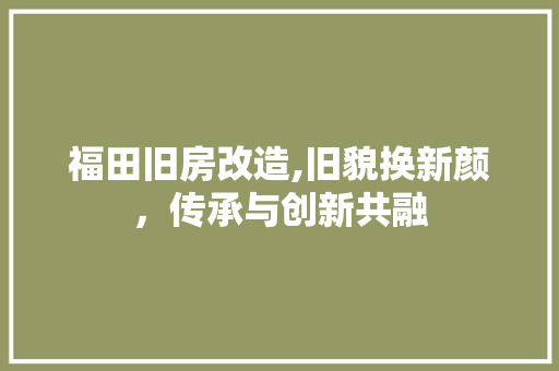 福田旧房改造,旧貌换新颜，传承与创新共融