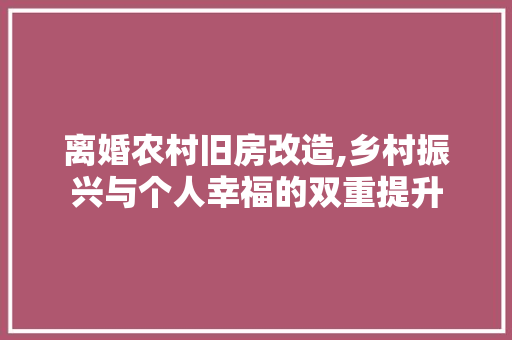离婚农村旧房改造,乡村振兴与个人幸福的双重提升