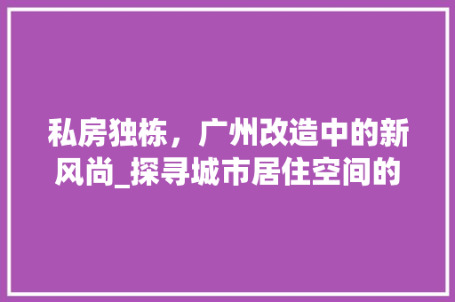 私房独栋，广州改造中的新风尚_探寻城市居住空间的华丽蜕变