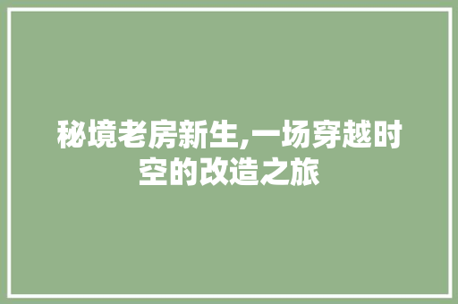 秘境老房新生,一场穿越时空的改造之旅