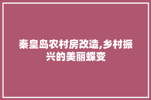 秦皇岛农村房改造,乡村振兴的美丽蝶变