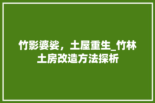 竹影婆娑，土屋重生_竹林土房改造方法探析