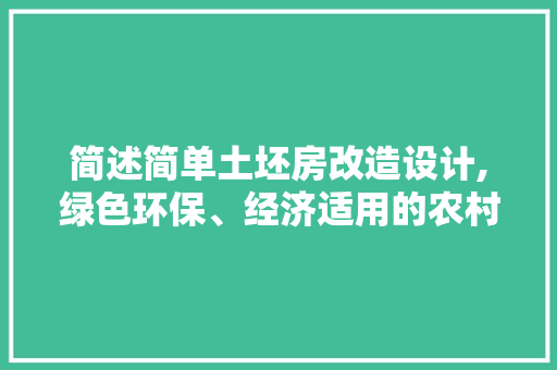 简述简单土坯房改造设计,绿色环保、经济适用的农村住房新选择
