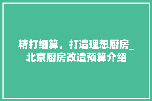 精打细算，打造理想厨房_北京厨房改造预算介绍