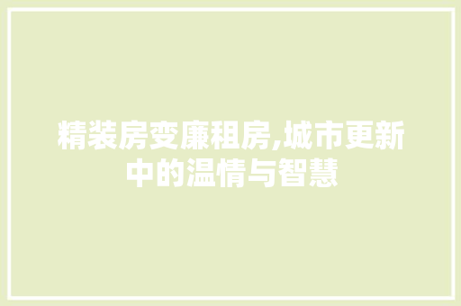 精装房变廉租房,城市更新中的温情与智慧