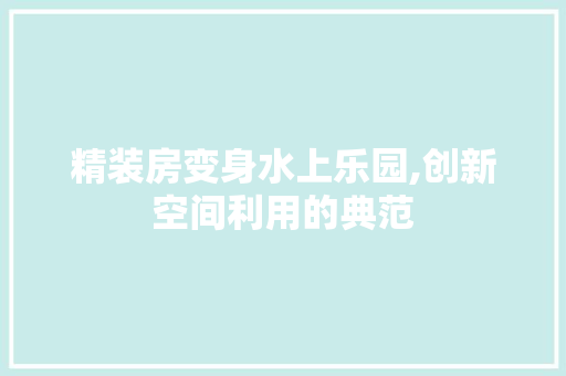 精装房变身水上乐园,创新空间利用的典范