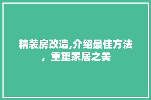 精装房改造,介绍最佳方法，重塑家居之美 家电维修