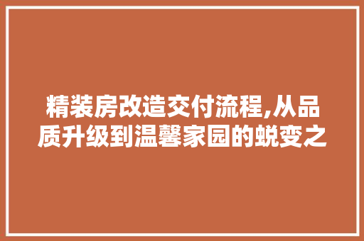 精装房改造交付流程,从品质升级到温馨家园的蜕变之旅