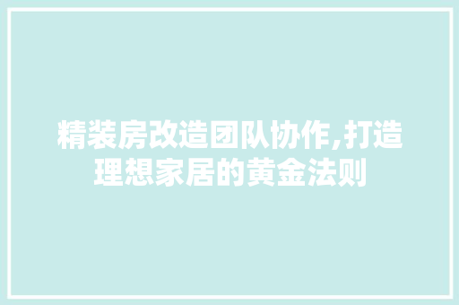 精装房改造团队协作,打造理想家居的黄金法则