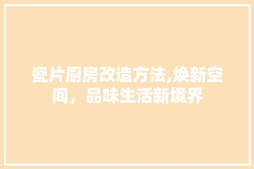 瓷片厨房改造方法,焕新空间，品味生活新境界 厨房维修