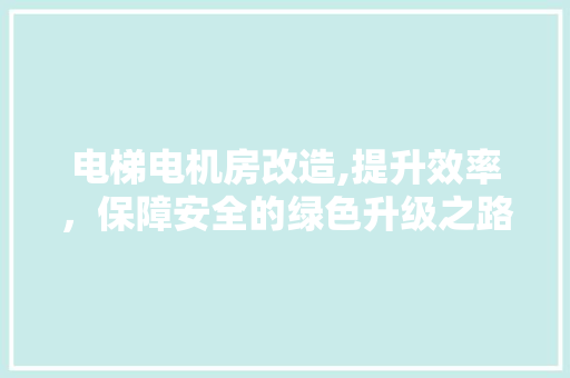 电梯电机房改造,提升效率，保障安全的绿色升级之路
