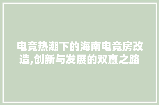 电竞热潮下的海南电竞房改造,创新与发展的双赢之路