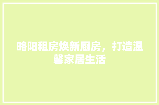 略阳租房焕新厨房，打造温馨家居生活 居家维修