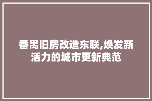 番禺旧房改造东联,焕发新活力的城市更新典范