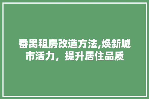 番禺租房改造方法,焕新城市活力，提升居住品质