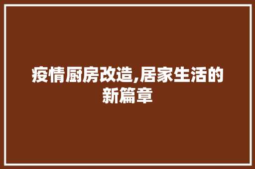 疫情厨房改造,居家生活的新篇章