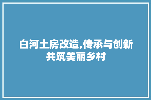 白河土房改造,传承与创新共筑美丽乡村