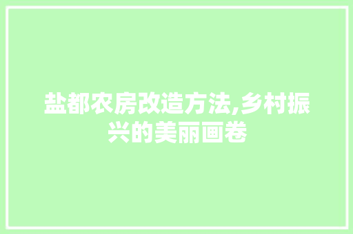盐都农房改造方法,乡村振兴的美丽画卷