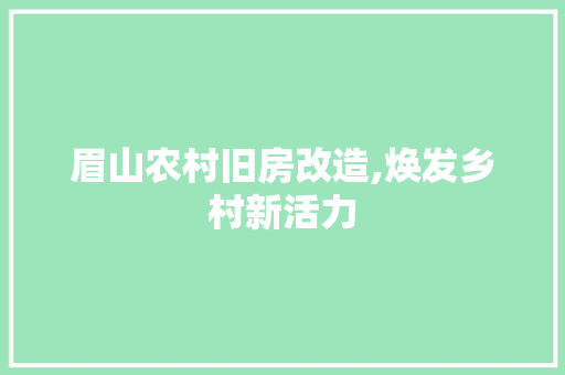 眉山农村旧房改造,焕发乡村新活力