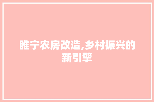 睢宁农房改造,乡村振兴的新引擎