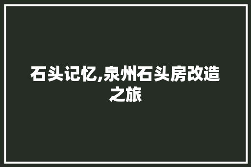 石头记忆,泉州石头房改造之旅