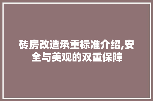 砖房改造承重标准介绍,安全与美观的双重保障