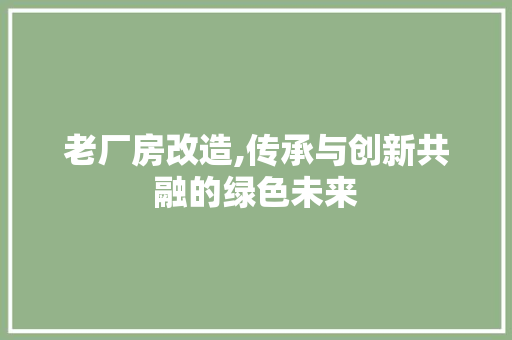 老厂房改造,传承与创新共融的绿色未来