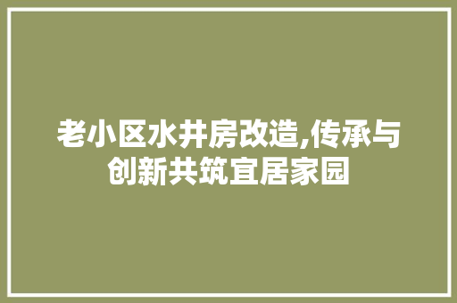 老小区水井房改造,传承与创新共筑宜居家园