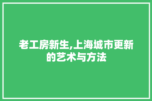 老工房新生,上海城市更新的艺术与方法