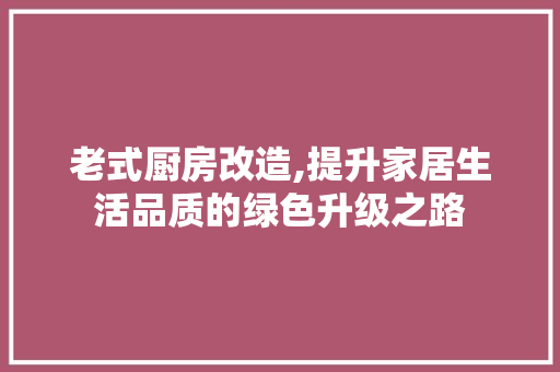 老式厨房改造,提升家居生活品质的绿色升级之路