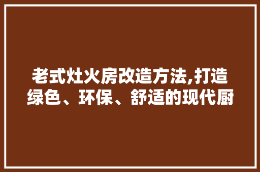 老式灶火房改造方法,打造绿色、环保、舒适的现代厨房 家电维修