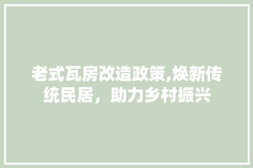 老式瓦房改造政策,焕新传统民居，助力乡村振兴