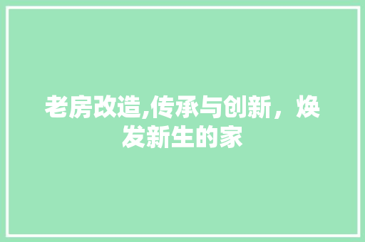 老房改造,传承与创新，焕发新生的家