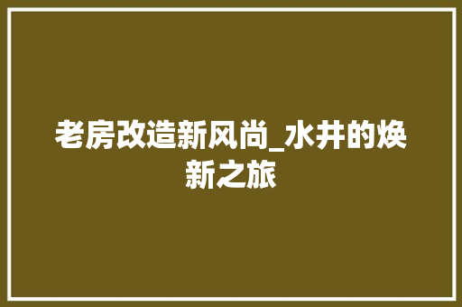 老房改造新风尚_水井的焕新之旅