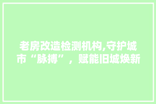 老房改造检测机构,守护城市“脉搏”，赋能旧城焕新