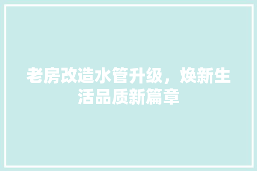 老房改造水管升级，焕新生活品质新篇章