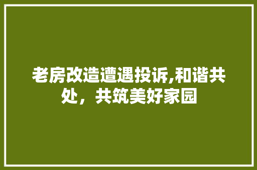 老房改造遭遇投诉,和谐共处，共筑美好家园