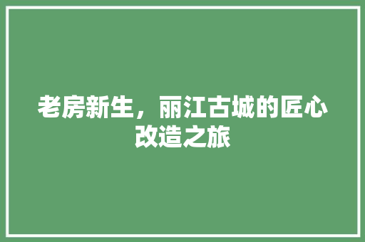 老房新生，丽江古城的匠心改造之旅