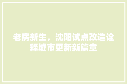 老房新生，沈阳试点改造诠释城市更新新篇章