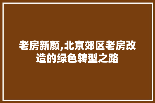 老房新颜,北京郊区老房改造的绿色转型之路