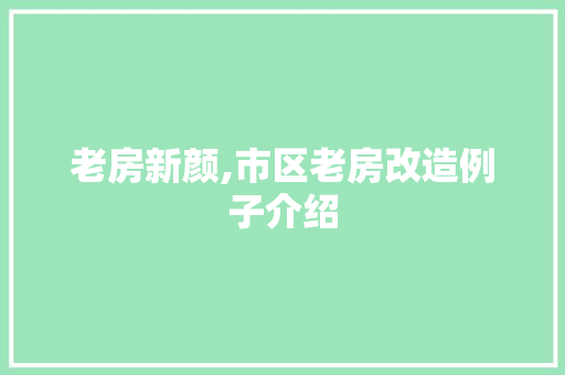 老房新颜,市区老房改造例子介绍