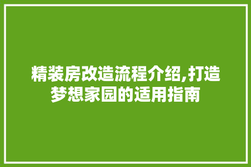 精装房改造流程介绍,打造梦想家园的适用指南