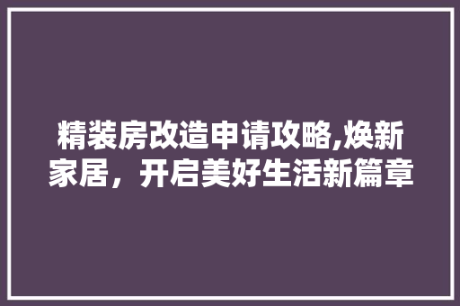 精装房改造申请攻略,焕新家居，开启美好生活新篇章