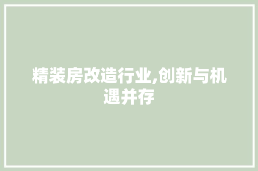 精装房改造行业,创新与机遇并存
