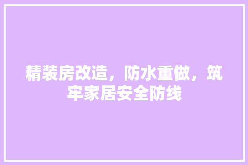 精装房改造，防水重做，筑牢家居安全防线
