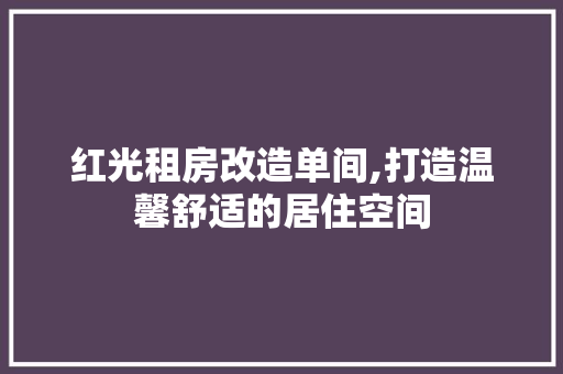 红光租房改造单间,打造温馨舒适的居住空间